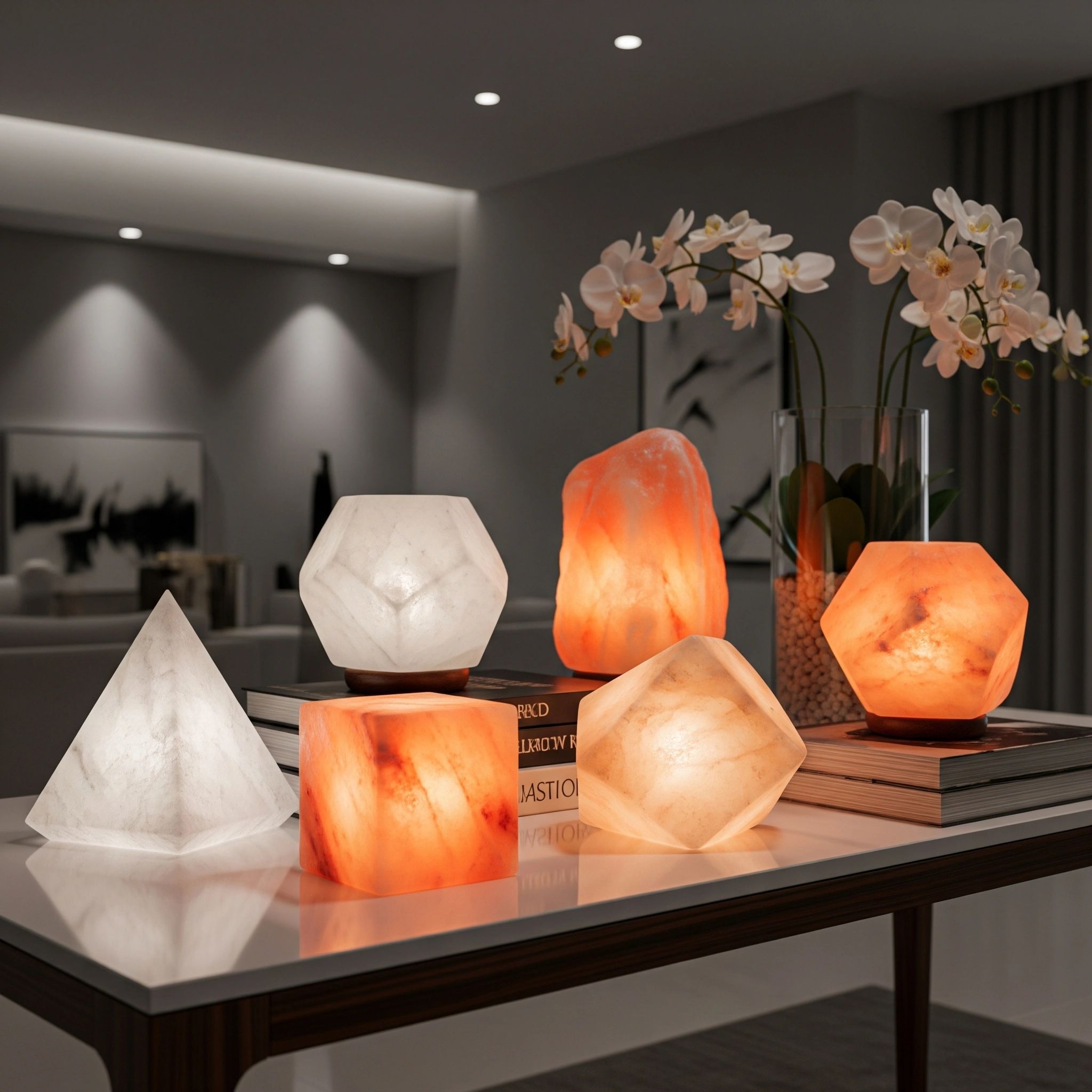 Discover the bold beauty of precision! Our hand-carved Geometric Salt Lamps combine natural Himalaya