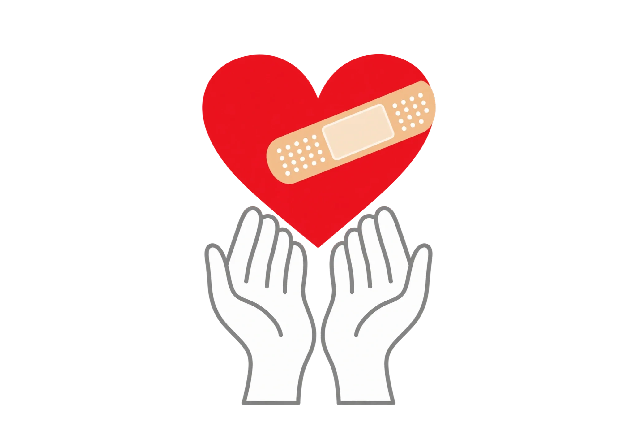 Hope & Healing logo: a red heart with a bandage, supported by two outlined hands.