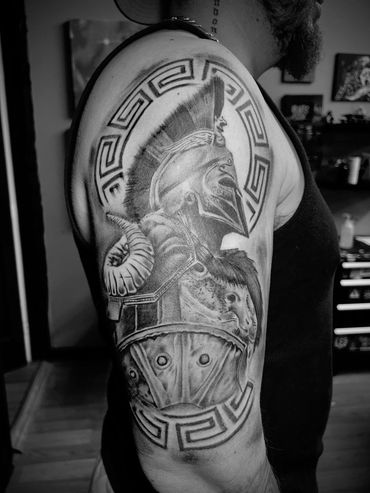 Custom black and grey Tattoo. Visit Eterno Tattoos Near Burbank, Ca.