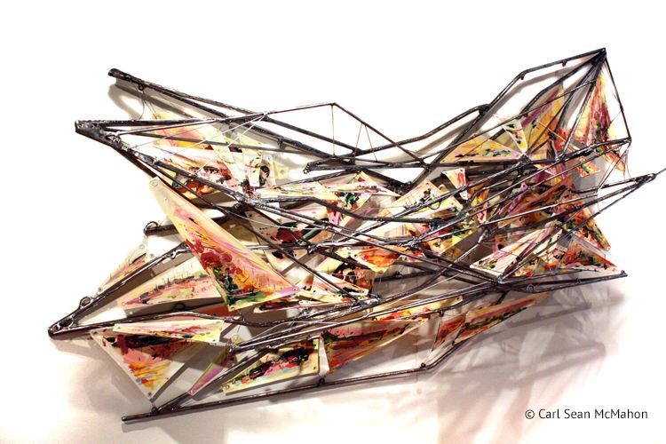 Mixed media sculpture with rich fall tones and depth, inspired by Interior B.C. landscapes
