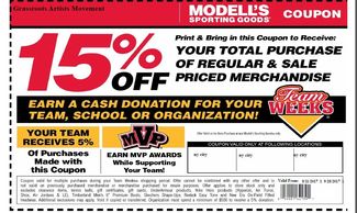 G.A.ME 15% coupon to shop Modell's! Donate 5% when you do!