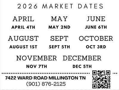 2026 market dates from April to December with location and contact info.
