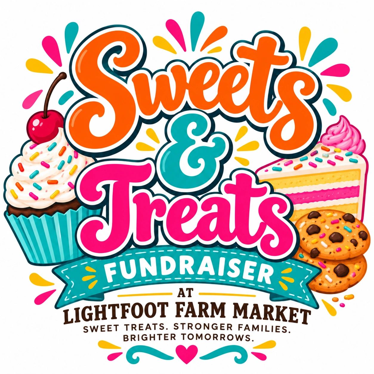 Colorful sweets and treats fundraiser poster.