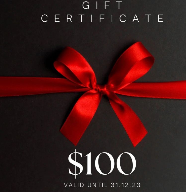 Gift certificate, background with a red ribbon tied in a bow across the center of the image.