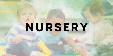 Three toddlers playing together in a nursery setting.