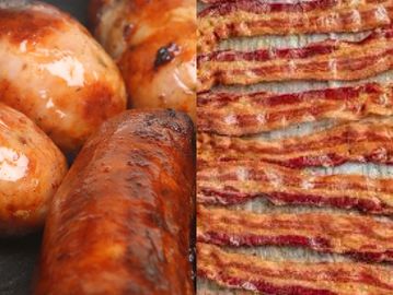 Succulent breakfast pork sausage & crispy slab bacon 