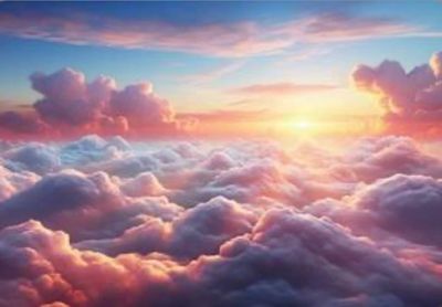 A stunning sunrise above fluffy clouds with colorful sky hues.