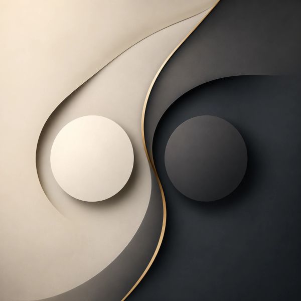 Diseño abstracto en blanco y negro con círculos.