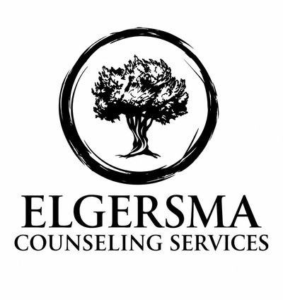 Logo for Elgersma Counseling Services featuring a tree inside a circular brushstroke.