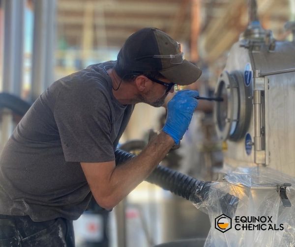 The owner inspecting one of the tanks