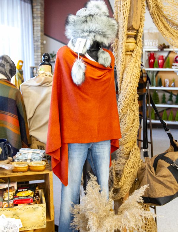Tangerine Orange Poncho Wrap Top