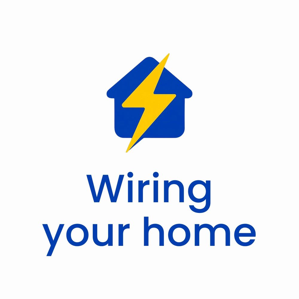 Logo of a house with a lightning bolt, captioned 'Wiring your home'.