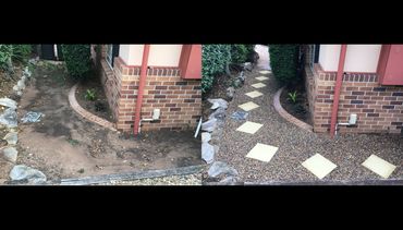 Garden path makeover pebbles and pavers
