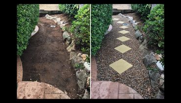 Garden path makeover pebbles and pavers