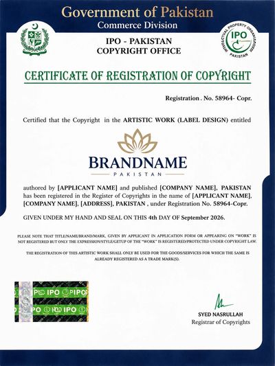 Sample Copyright Certificate Pakistan