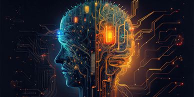 Artificial intelligence head with circuits symbolising AI governance and ethics