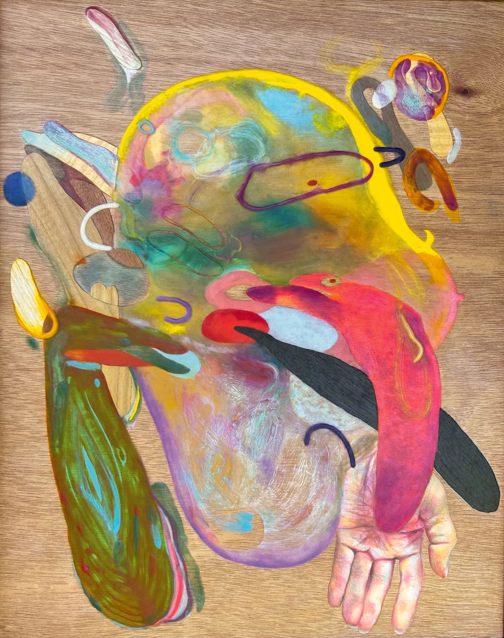 The Love Eater
20x16in, encaustic, color pencil, gouache, wood veneer on panel, 2023