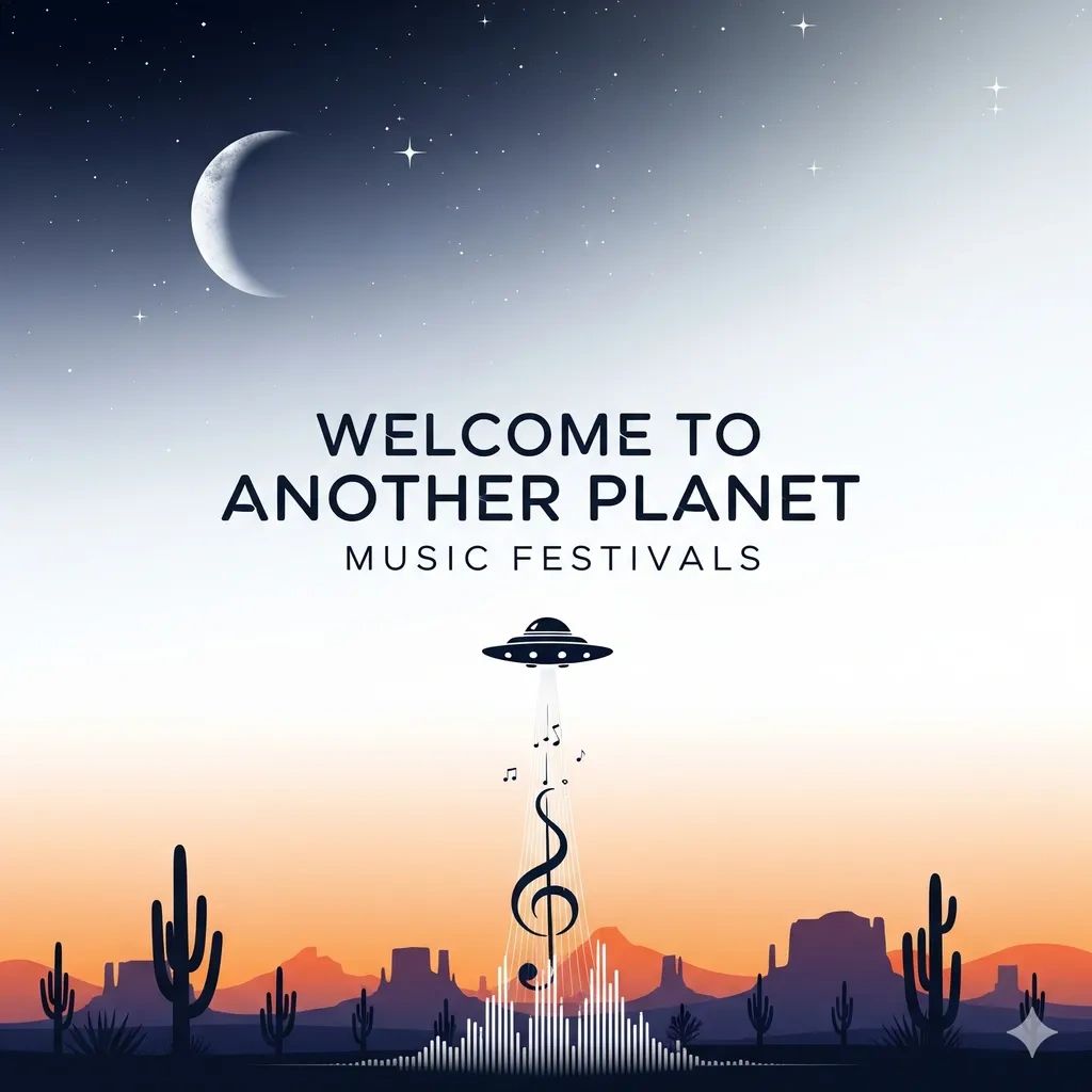 Welcome to Another Planet music festival with a desert and UFO theme.