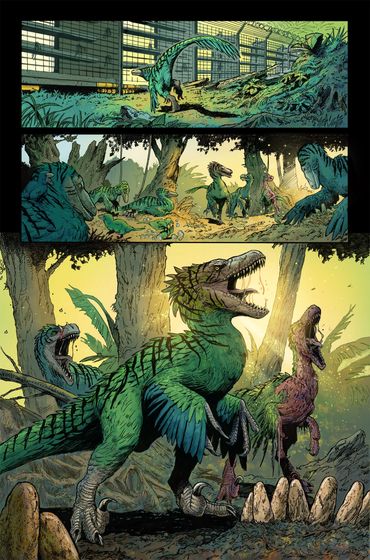 Colored sequential comic page from Primitive War, comic about dinosaurs and war in Vietnam