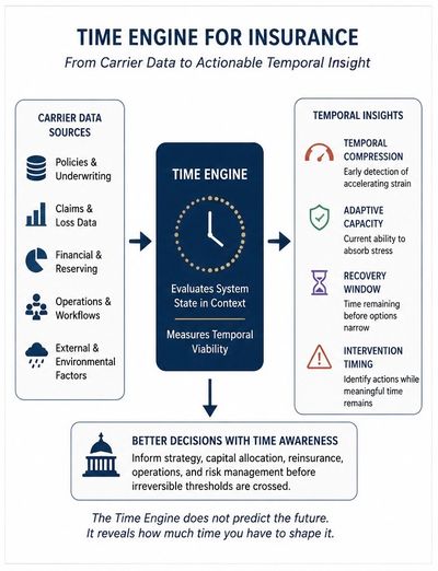 Time Engine evaluates insurance carrier data to measure temporal viability, adaptive capacity, recov