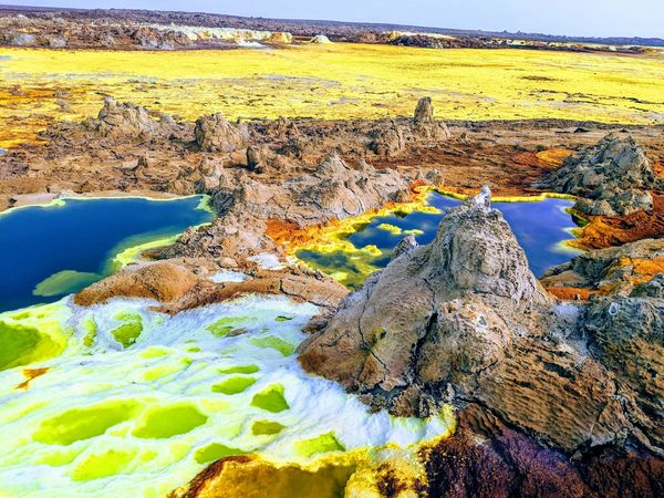 Dallol in the Danakil Depression Afar Desert sulphur pools in the hottest and lowest place on earth 
