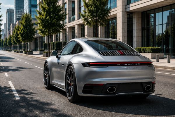 Silver Porsche 911 Carrera S on a city street – specialist Porsche buying by LEBOR Performance Cars.