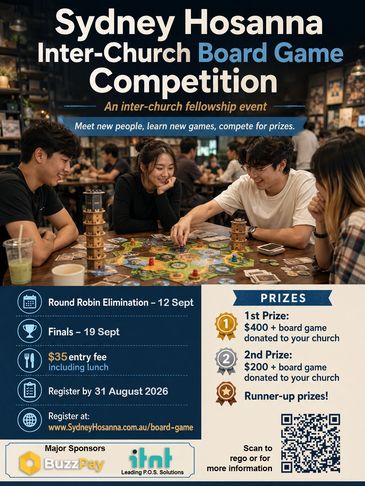 Sydney Hosanna board game competition details.