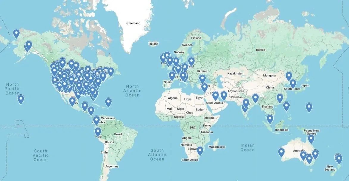 This map denotes medical establishments that have bought product from Digital Heat Corporation.