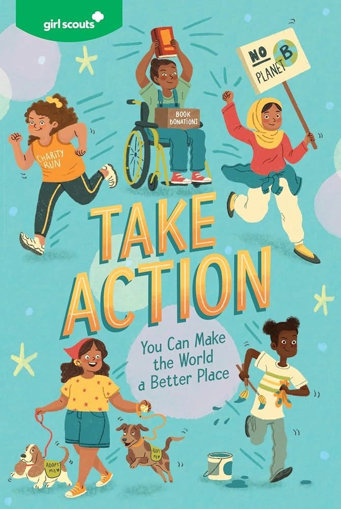 Girl Scouts promoting action for a better world with diverse activities.