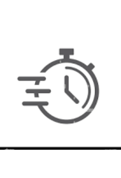 Icon of a stopwatch with speed lines indicating fast time.