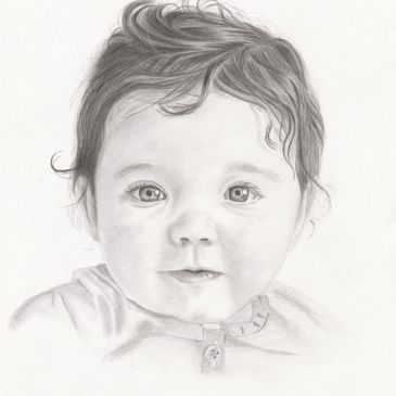 Child portrait in graphite pencil, baby drawing, portrait artist