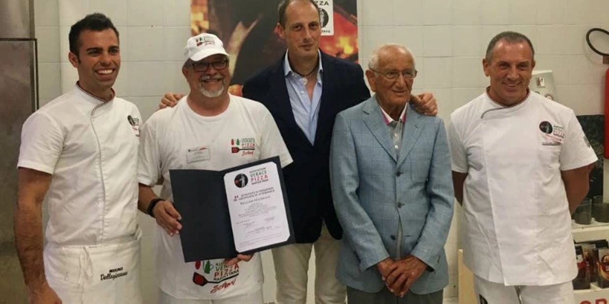Our Pizzaiolo getting his certificate in Napoli, Italy.