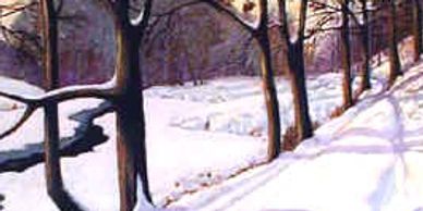 Another snow scene, showing a path on the north side of the old First Dam was his favorite.
