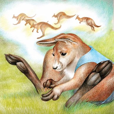 book page - kangaroo thinking about other kangaroos jumping