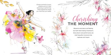 book page with a dancer in a beautiful floral dress