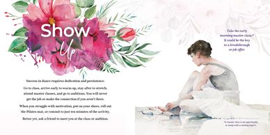 book page with a dancer putting on ballet shoes