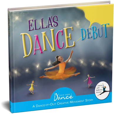 book cover with the main character in a ballet leap and other dancers all on a stage