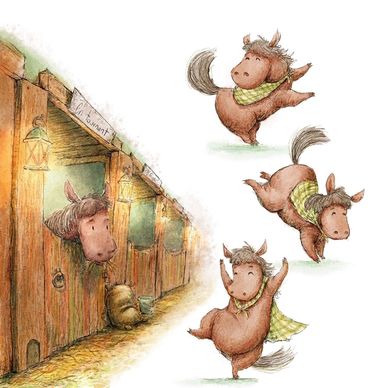 book page with a horse doing dance moves