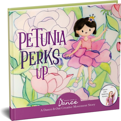 book cover with a girl standing on leaves and flowers