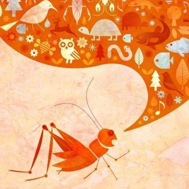 illustrated page of a cricket singing from inspiration from animals and earth elements