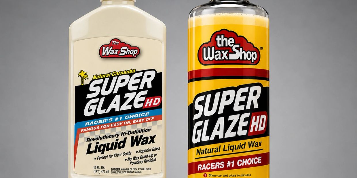 Two bottles of The Wax Shop Super Glaze HD liquid wax.