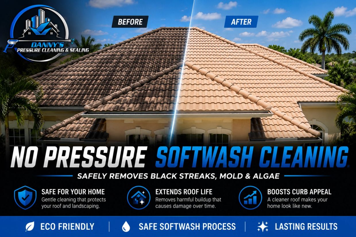 Roof cleaning before and after softwash.