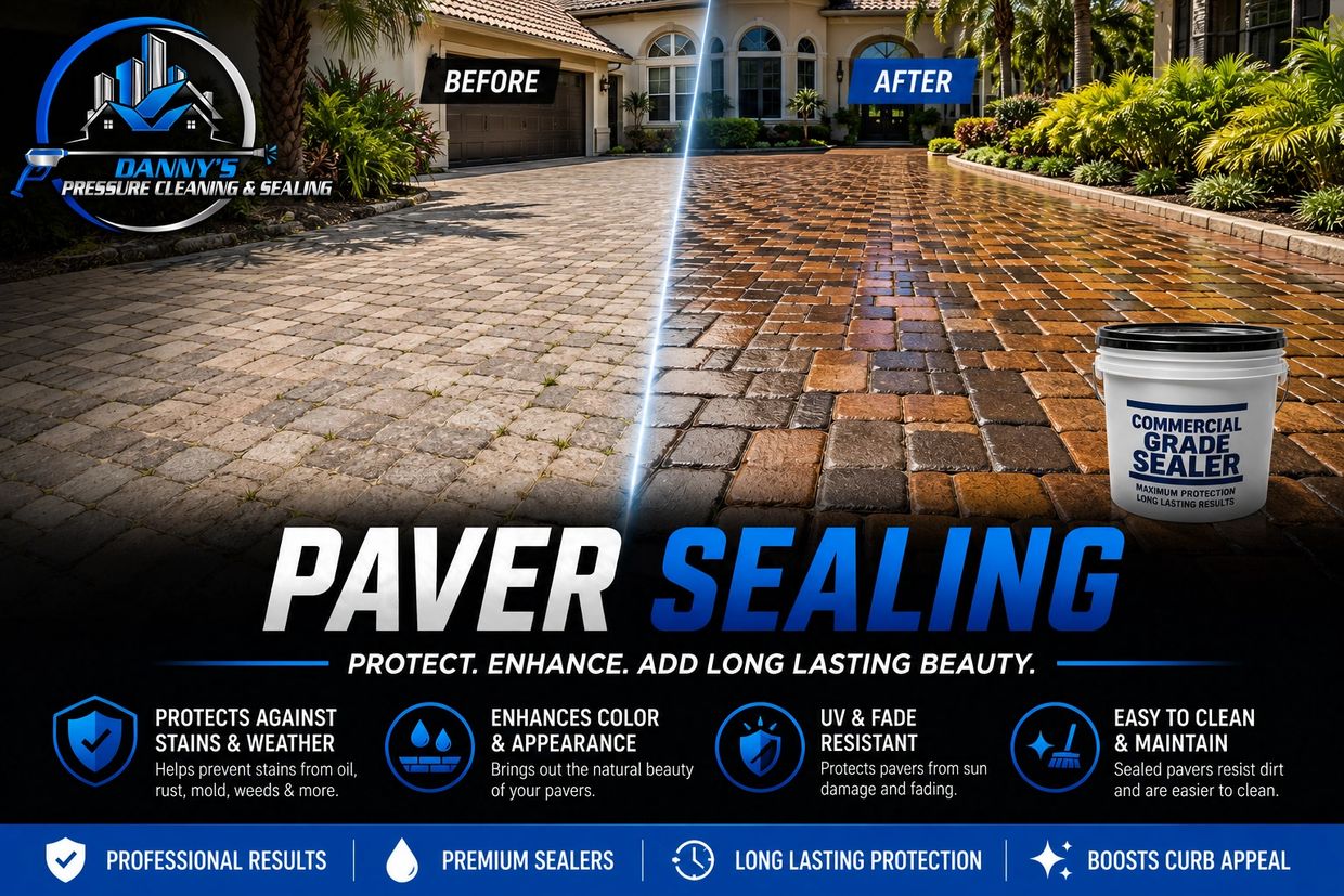 Before and after paver sealing showing vibrant color enhancement and protection.