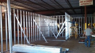 Metal framing construction inside a building.