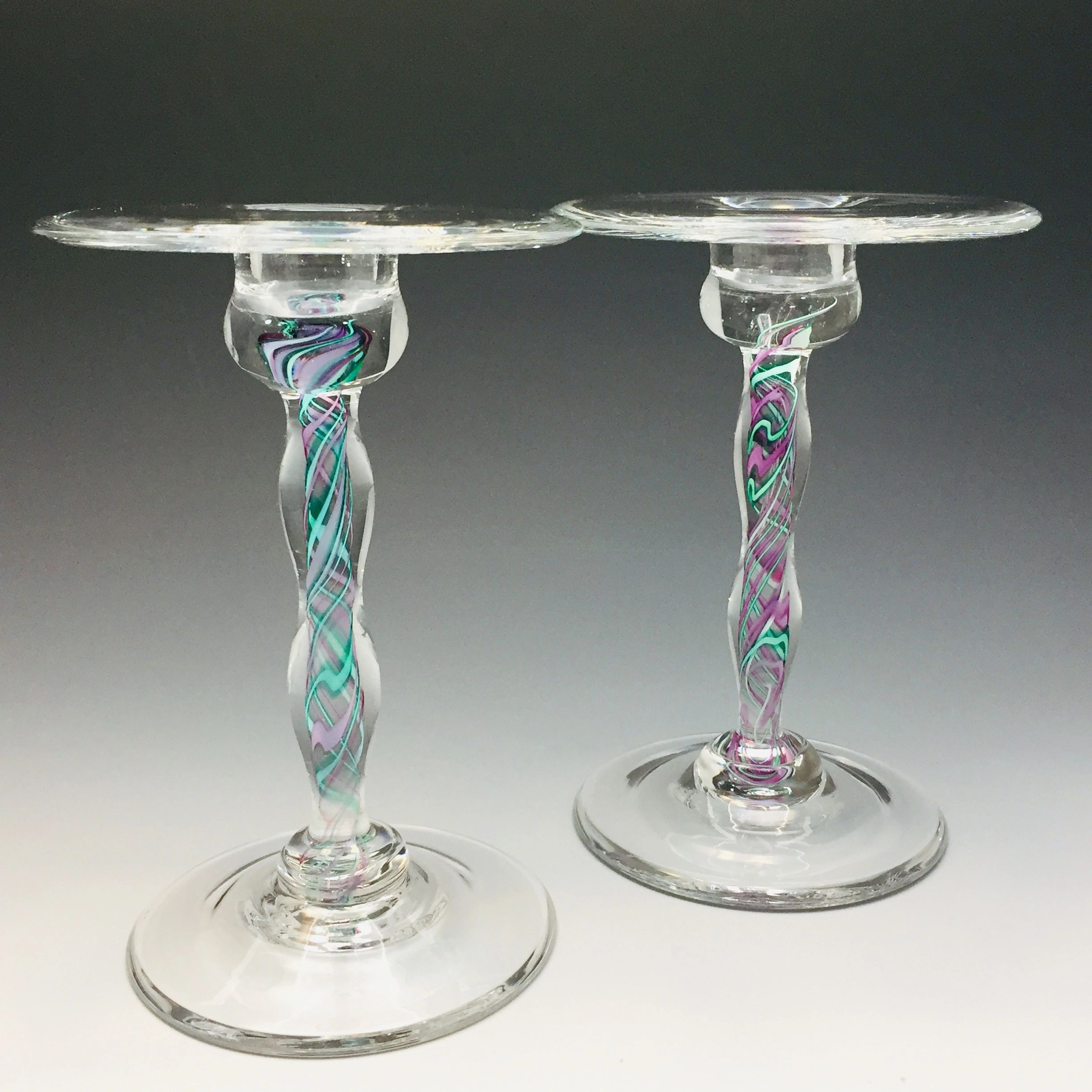 PURPLE LATTICINO CANDLESTICK HOLDERS