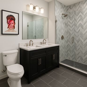 Bathroom Remodel | Black Vanity & Glass Shower in Savannah GA