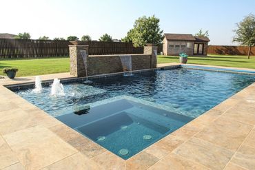 Swimming pool with 3 waterfalls and a fountain