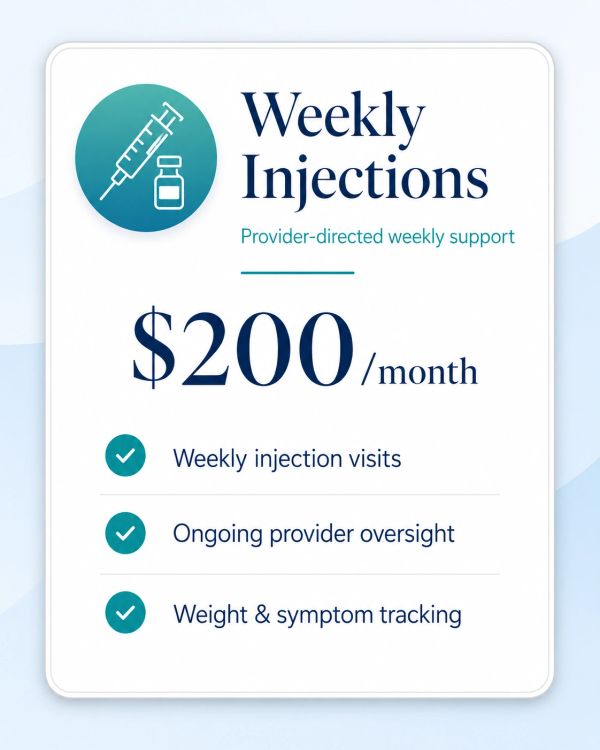 $200/month weekly injection support with provider oversight.