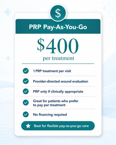 PRP pay-as-you-go treatment for $400 each visit.