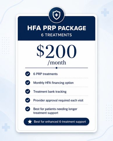 HFA PRP Package offering 6 treatments at $200 per month.